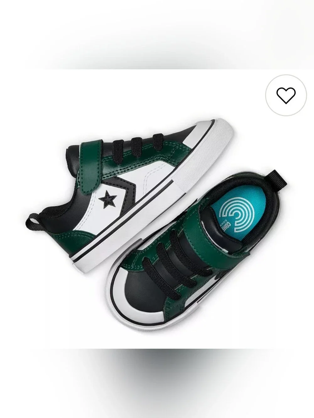 Converse Kids Leather Sneaker in Green, White & Black